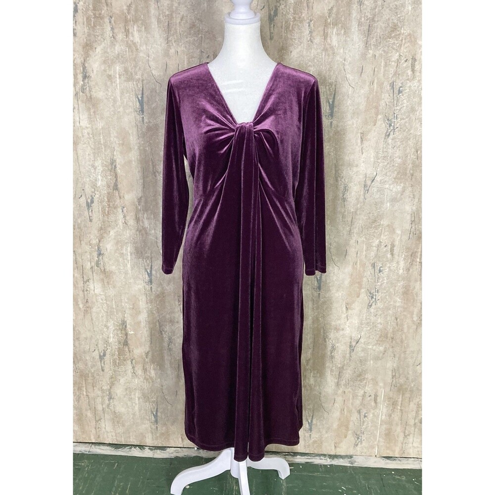 Lands End Small Velvet Knot Midi Dress Purple Stretch NWT - Picture 1 of 9